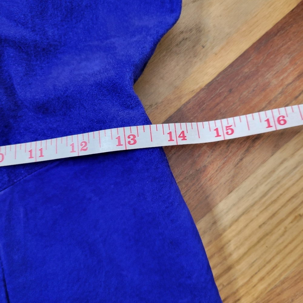Vintage 1980s Suede Electric Blue Knee Length Dress With  Rhinestones Size M - Picture 10 of 16
